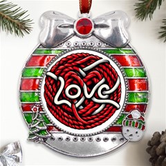Love Rope Cartoon Metal X mas Ribbon With Red Crystal Round Ornament by Bedest