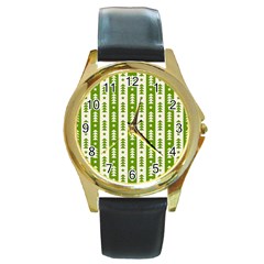 Christmas Green Tree Background Round Gold Metal Watch by Cendanart