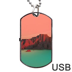Brown Mountain Illustration Sunset Digital Art Mountains Dog Tag Usb Flash (one Side) by Cendanart