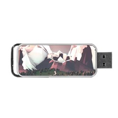 White And Brown Mountain Illustration Digital Art Portable Usb Flash (two Sides) by Cendanart