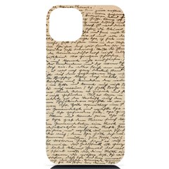 Close Up Photo Of Black Text Old Handwriting Leave Old Script Iphone 14 Plus Black Uv Print Case by Cendanart