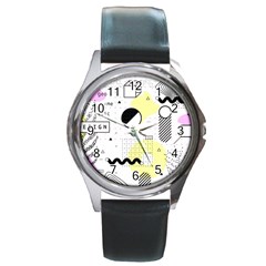 Graphic Design Geometric Background Round Metal Watch by Bedest