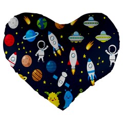Big Set Cute Astronauts Space Planets Stars Aliens Rockets Ufo Constellations Satellite Moon Rover V Large 19  Premium Heart Shape Cushions by Bedest