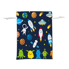 Big Set Cute Astronauts Space Planets Stars Aliens Rockets Ufo Constellations Satellite Moon Rover V Lightweight Drawstring Pouch (l) by Bedest