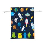 Big Set Cute Astronauts Space Planets Stars Aliens Rockets Ufo Constellations Satellite Moon Rover V Lightweight Drawstring Pouch (L) Front