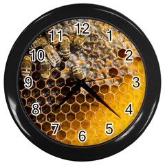Honeycomb With Bees Wall Clock (black) by Bedest
