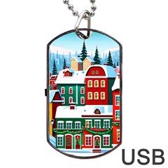 Christmas Background Design House Dog Tag Usb Flash (one Side) by Proyonanggan