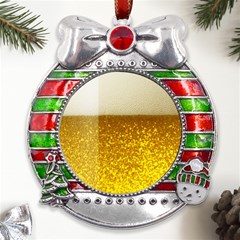 Light Beer Texture Foam Drink In A Glass Metal X mas Ribbon With Red Crystal Round Ornament by Cemarart