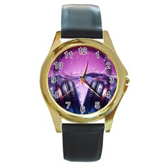 Headphones Sound Audio Music Radio Round Gold Metal Watch by Hannah976