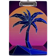 Abstract 3d Art Holiday Island Palm Tree Pink Purple Summer Sunset Water A4 Acrylic Clipboard by Cemarart