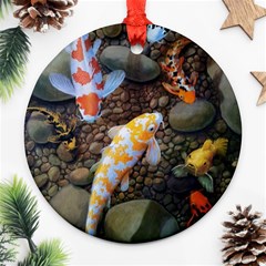 Koi Fish Clown Pool Stone Round Ornament (two Sides) by Cemarart