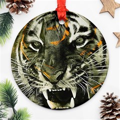 Angry Tiger Animal Broken Glasses Ornament (round) by Cemarart