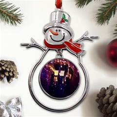 Tardis Regeneration Art Doctor Who Paint Purple Sci Fi Space Star Time Machine Metal Snowman Ornament by Cemarart