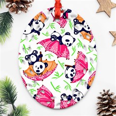 Panda Umbrella Pattern Oval Filigree Ornament (two Sides) by Cemarart