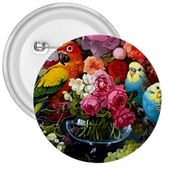 Flower And Parrot Art Flower Painting 3  Buttons by Cemarart