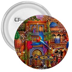 Arabian Street Art Colorful Peacock Tiger Man Parrot Horse Dancer Fantasy 3  Buttons by Cemarart