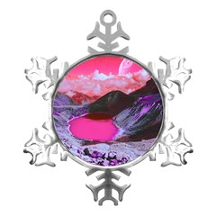 Late Night Feelings Aesthetic Clouds Color Manipulation Landscape Mountain Nature Surrealism Psicode Metal Small Snowflake Ornament by Cemarart