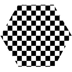 Black White Checker Pattern Checkerboard Wooden Puzzle Hexagon by Grandong