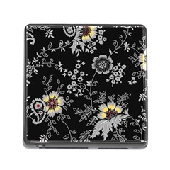 Black Background With Gray Flowers, Floral Black Texture Memory Card Reader (square 5 Slot) by nateshop