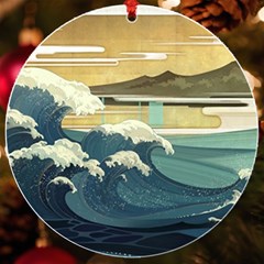 Sea Asia Waves Japanese Art The Great Wave Off Kanagawa Uv Print Acrylic Ornament Round by Cemarart