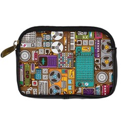 Pattern Design Art Techno  Dj Music Retro Music Device Digital Camera Leather Case by Cemarart