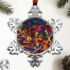 Hexagon Honeycomb Pattern Design Metal Small Snowflake Ornament by Ndabl3x