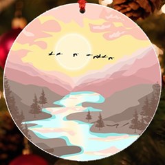 Mountain Birds River Sunset Nature Uv Print Acrylic Ornament Round by Cemarart