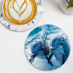 Dolphin Swimming Sea Ocean Uv Print Round Tile Coaster by Cemarart