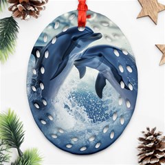 Dolphins Sea Ocean Water Ornament (oval Filigree) by Cemarart