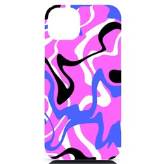 Swirl Pink White Blue Black Iphone 14 Plus Black Uv Print Case by Cemarart