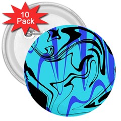 Mint Background Swirl Blue Black 3  Buttons (10 Pack)  by Cemarart