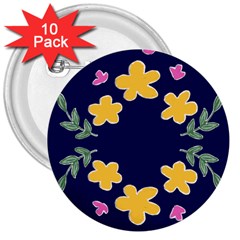 Doodle Flower Leaves Plant Design 3  Buttons (10 Pack)  by Cemarart