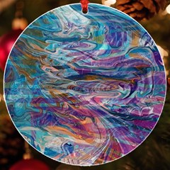 Abstarct Cobalt Waves Uv Print Acrylic Ornament Round by kaleidomarblingart