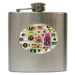 Retro Camera Pattern Graph Hip Flask (6 Oz) by Bedest