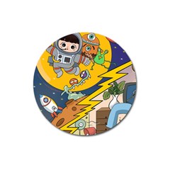 Astronaut Moon Monsters Spaceship Universe Space Cosmos Magnet 3  (round) by Maspions