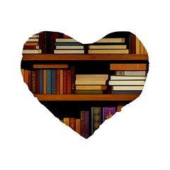 Book Nook Books Bookshelves Comfortable Cozy Literature Library Study Reading Room Fiction Entertain Standard 16  Premium Flano Heart Shape Cushions by Maspions