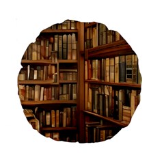 Room Interior Library Books Bookshelves Reading Literature Study Fiction Old Manor Book Nook Reading Standard 15  Premium Round Cushions by Grandong