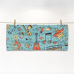 Seamless Pattern Musical Instruments Notes Headphones Player Hand Towel by Apen