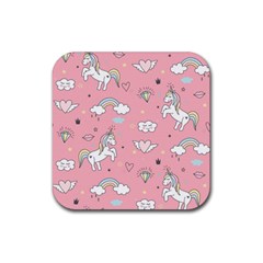 Cute Unicorn Seamless Pattern Rubber Coaster (square) by Apen