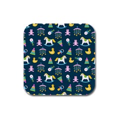 Cute Babies Toys Seamless Pattern Rubber Square Coaster (4 Pack) by Apen