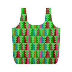 Trees Pattern Retro Pink Red Yellow Holidays Advent Christmas Full Print Recycle Bag (m) by Maspions