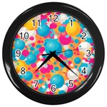 Circles Art Seamless Repeat Bright Colors Colorful Wall Clock (Black) Front