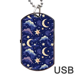 Night Moon Seamless Background Stars Sky Clouds Texture Pattern Dog Tag Usb Flash (one Side) by Maspions
