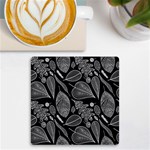 Leaves Flora Black White Nature UV Print Square Tile Coaster  Front