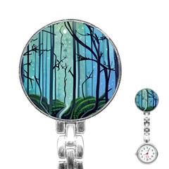 Nature Outdoors Night Trees Scene Forest Woods Light Moonlight Wilderness Stars Stainless Steel Nurses Watch by Posterlux