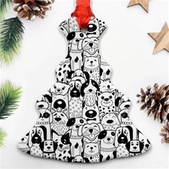 Seamless Pattern With Black White Doodle Dogs Christmas Tree Ornament (two Sides) by Grandong