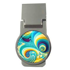Abstract Waves Ocean Sea Whimsical Money Clips (round)  by Maspions