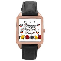 Aboriginal Flag With Mother s Day Message On Rose Gold Leather Watch  by FirstNationsInstituteAustralia
