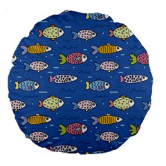 Sea Fish Blue Submarine Animals Patteen Large 18  Premium Round Cushions by Maspions