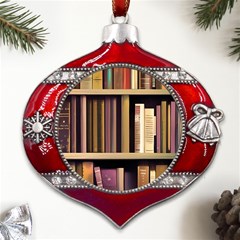 Books Bookshelves Office Fantasy Background Artwork Book Cover Apothecary Book Nook Literature Libra Metal Snowflake And Bell Red Ornament by Posterlux